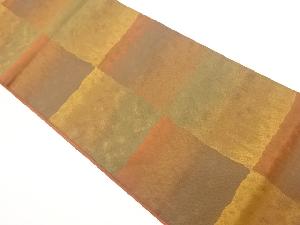 格子に抽象模様織出し全通洒落袋帯